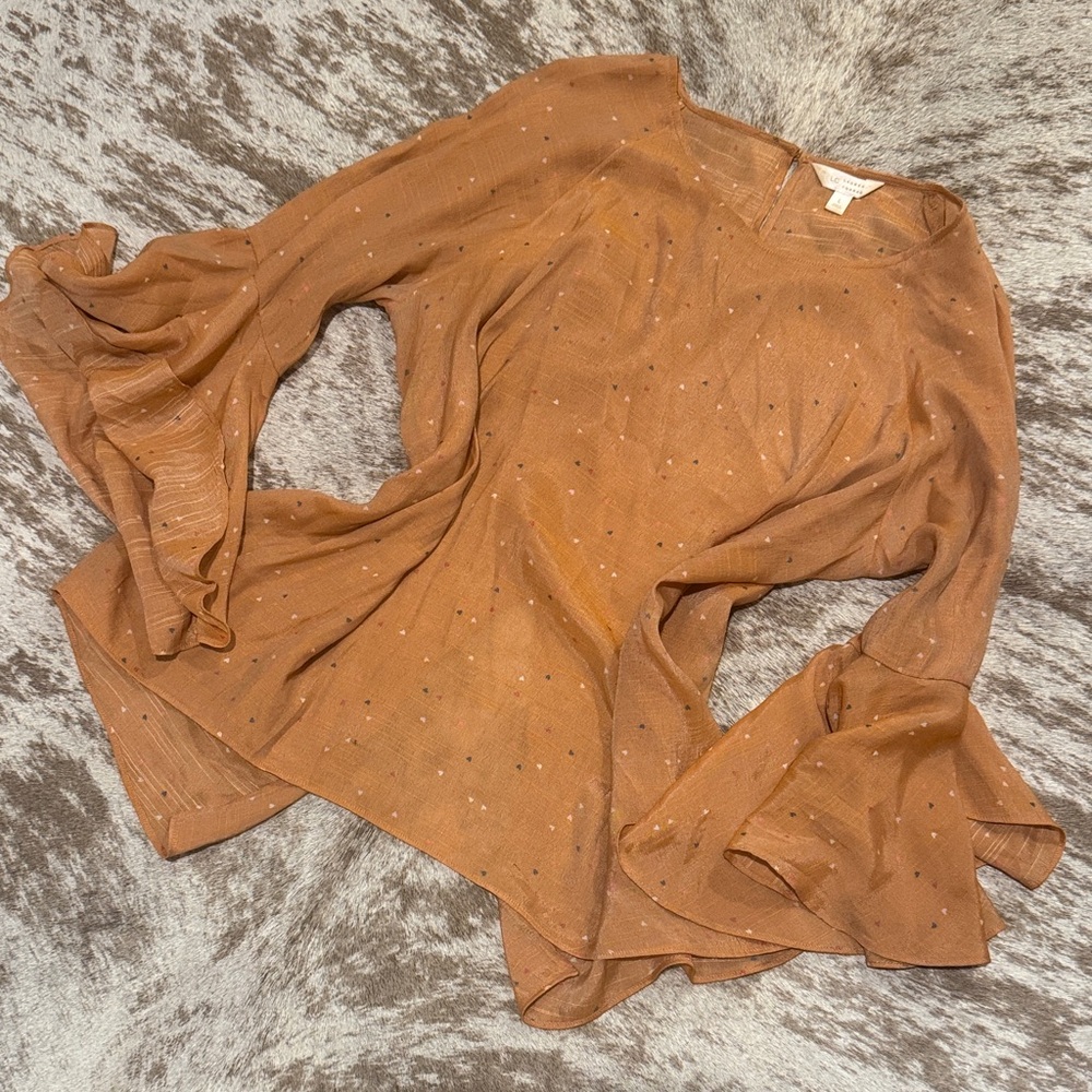 LC Lauren Conrad Tan Ruffle Sleeve Blouse